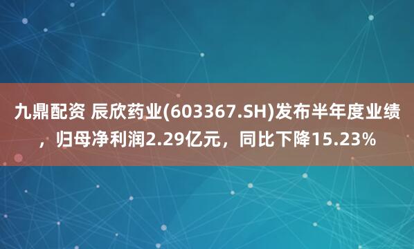 九鼎配资 辰欣药业(603367.SH)发布半年度业绩，归母净利润2.29亿元，同比下降15.23%